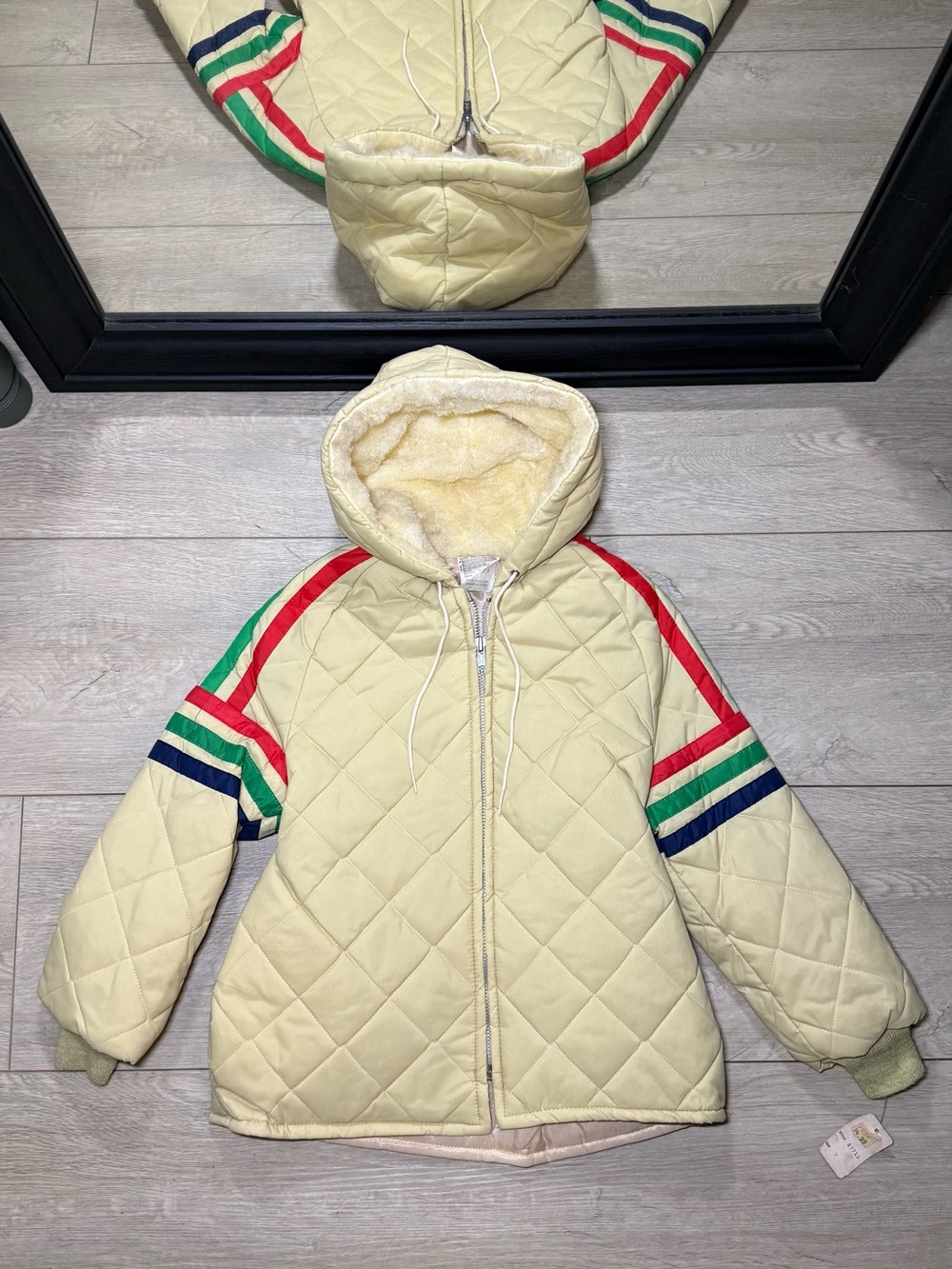 New Vintage 1970s Kids / Toddlers Quilted Multi Color Striped Hooded Jacket